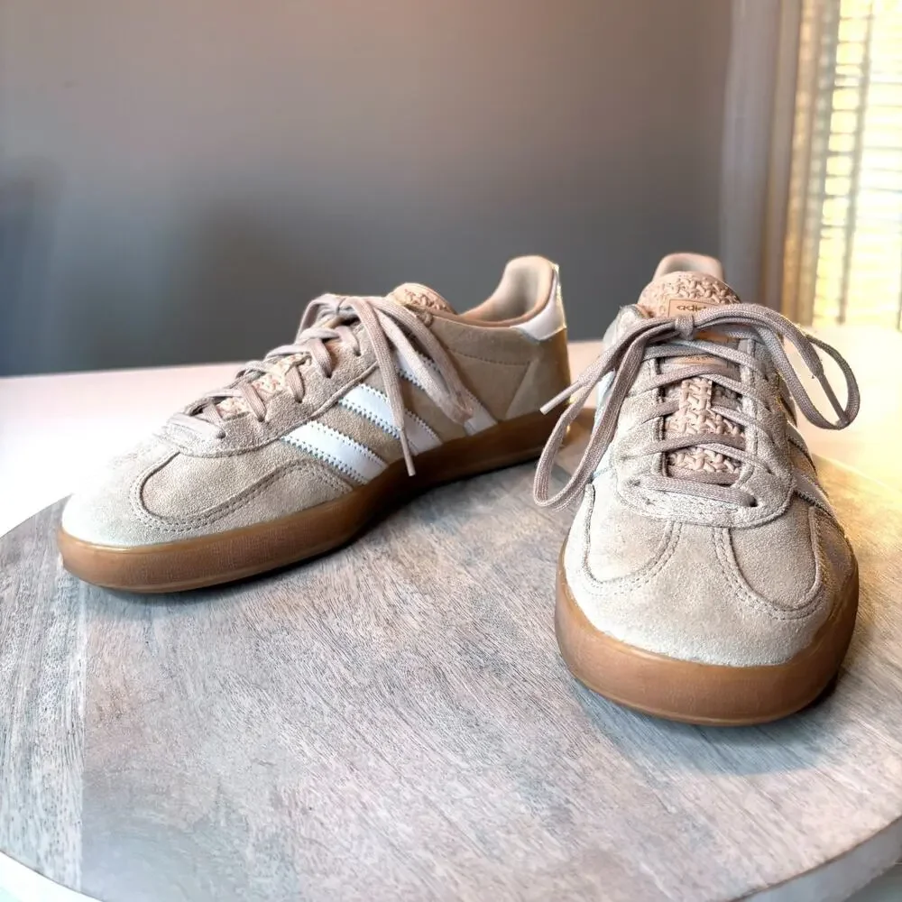 Adidas Gazelle Indoor Beige Gum Suede Sneakers Low Top Women's Shoes US Size 8
